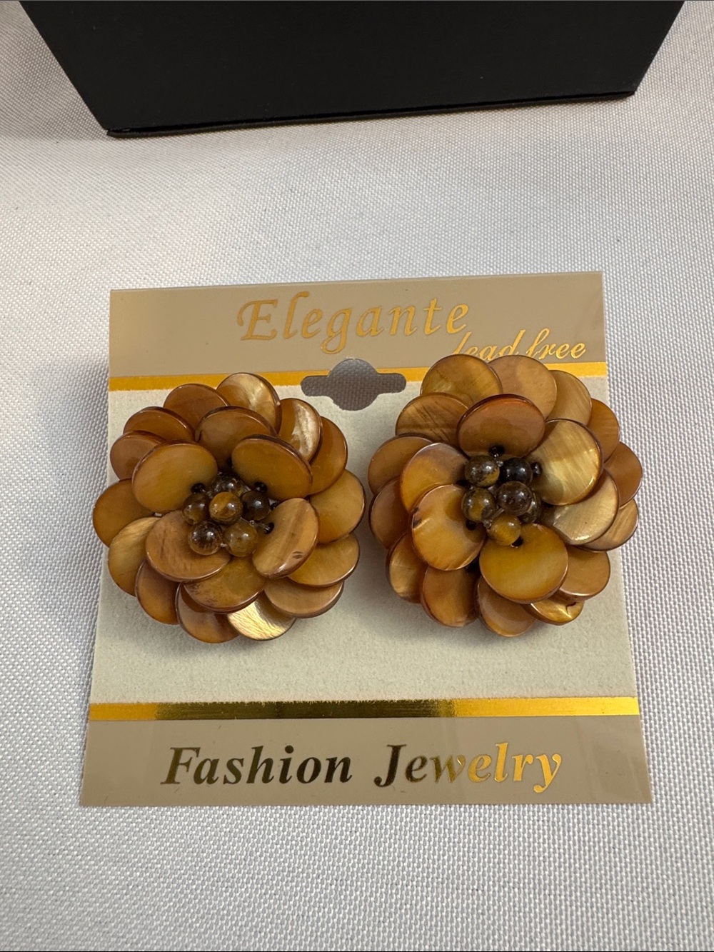 Brown Floral Statement Clip-On Earrings - Fashion Jewelry